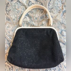 Vintage Reversible Beaded Black White Top-Handle Women's Clasp Purse Bag